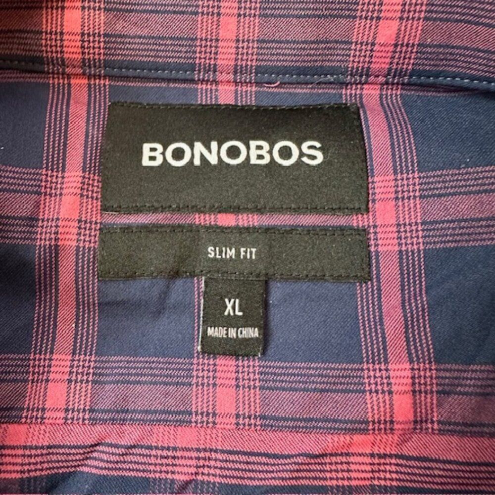 Bonobos Slim Fit Check Button-Up Performance Sport Shirt XL Slim Fit Red/Navy - Picture 9 of 12